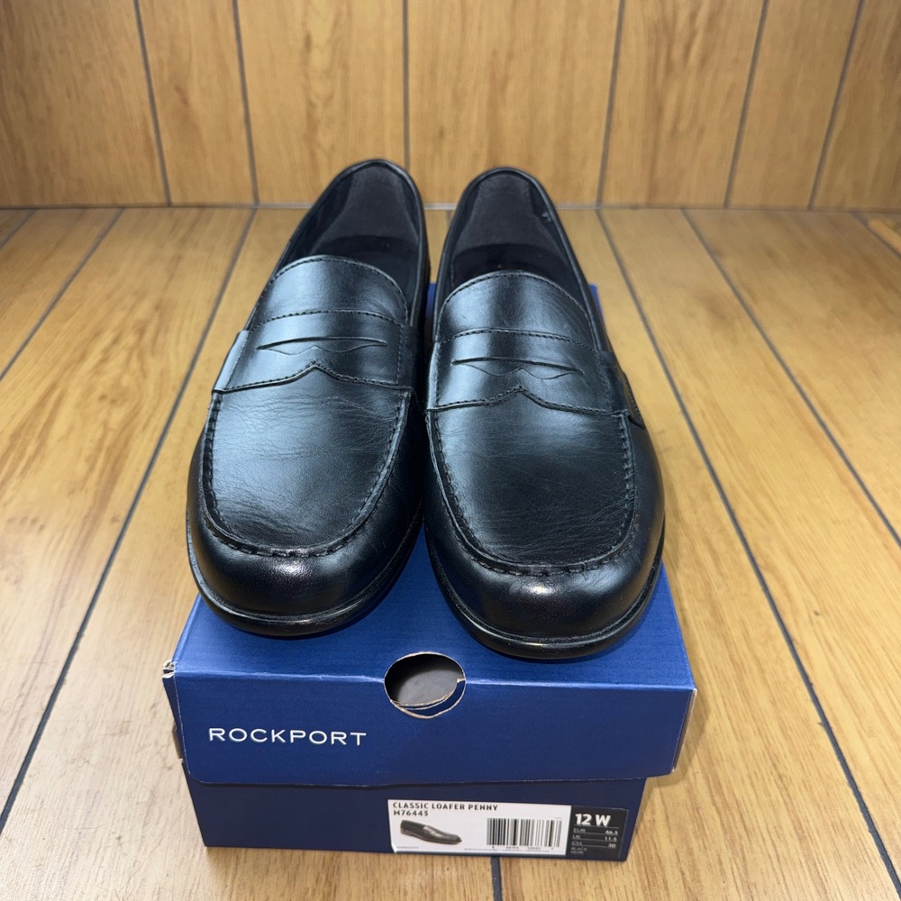 Rockport Mens Classic Loafer Penny Black Leather Dress Shoes M76443 Size 12 W